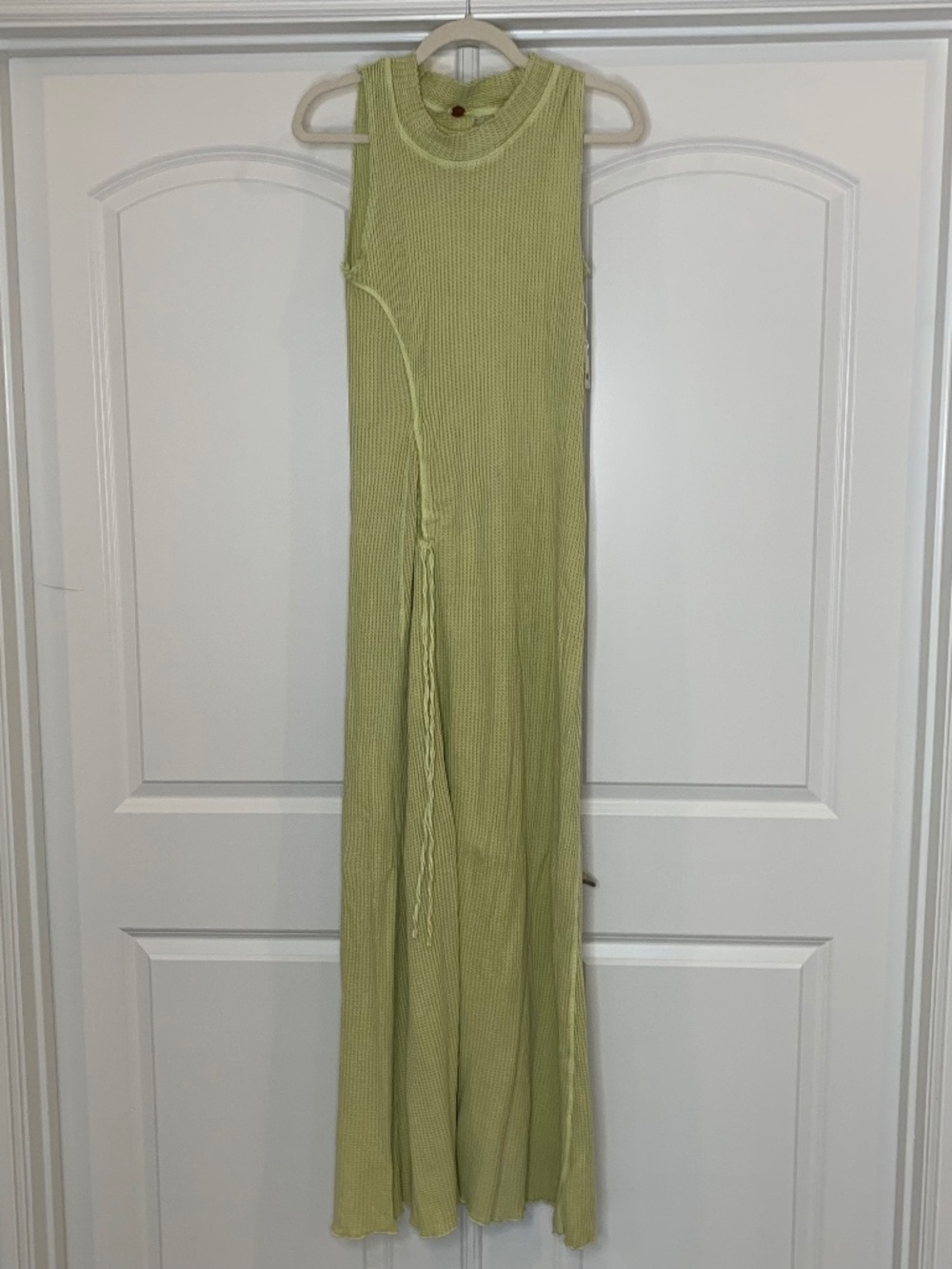 Free People FP One Waffle Knit Maxi Dress M Lime Green Ruched Side NWT